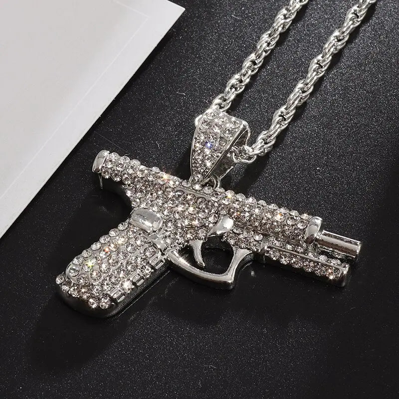 Collana Pistola in acciaio inox con Swarovski