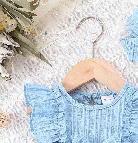 Abito estivo per bambina con bordi arruffati e fiocco, abito in stile dolce e carino adatto per bambine da 0 a 3 anni