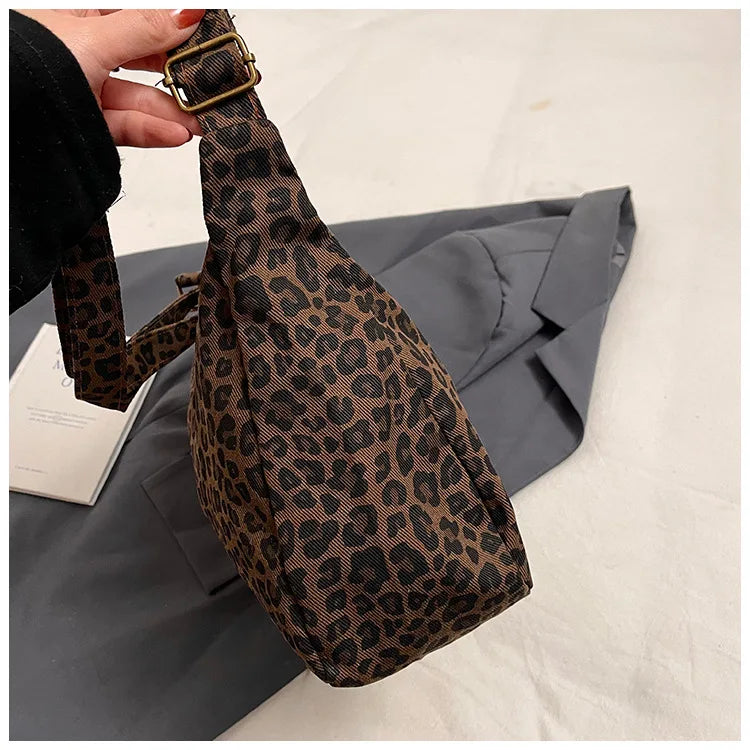 Borsa a tracolla da donna in tessuto morbido alla moda Borsa a tracolla da donna con stampa leopardata di grande capacità