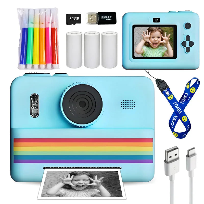 Fotocamera istantanea con scheda di memoria da 32 GB e matita colorata, doppia fotocamera, torcia, il regalo perfetto per ragazzi e ragazze.