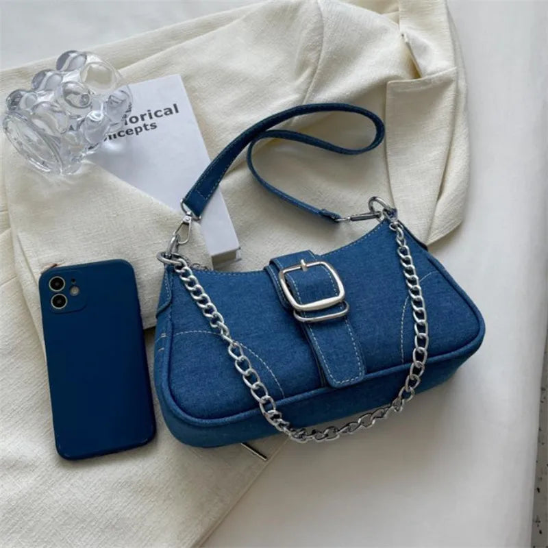 Borsa a tracolla in denim casual da donna
