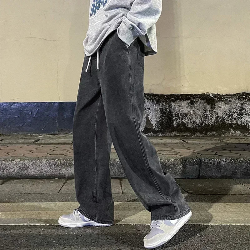 Jeans Uomo Stile Dritto Gamba Larga Pantaloni Uomo