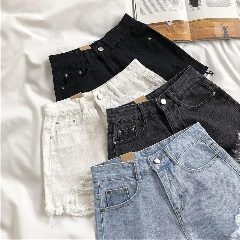 Pantaloncini in denim Donna Moda estiva Casual Jeans strappati a vita alta Y2K