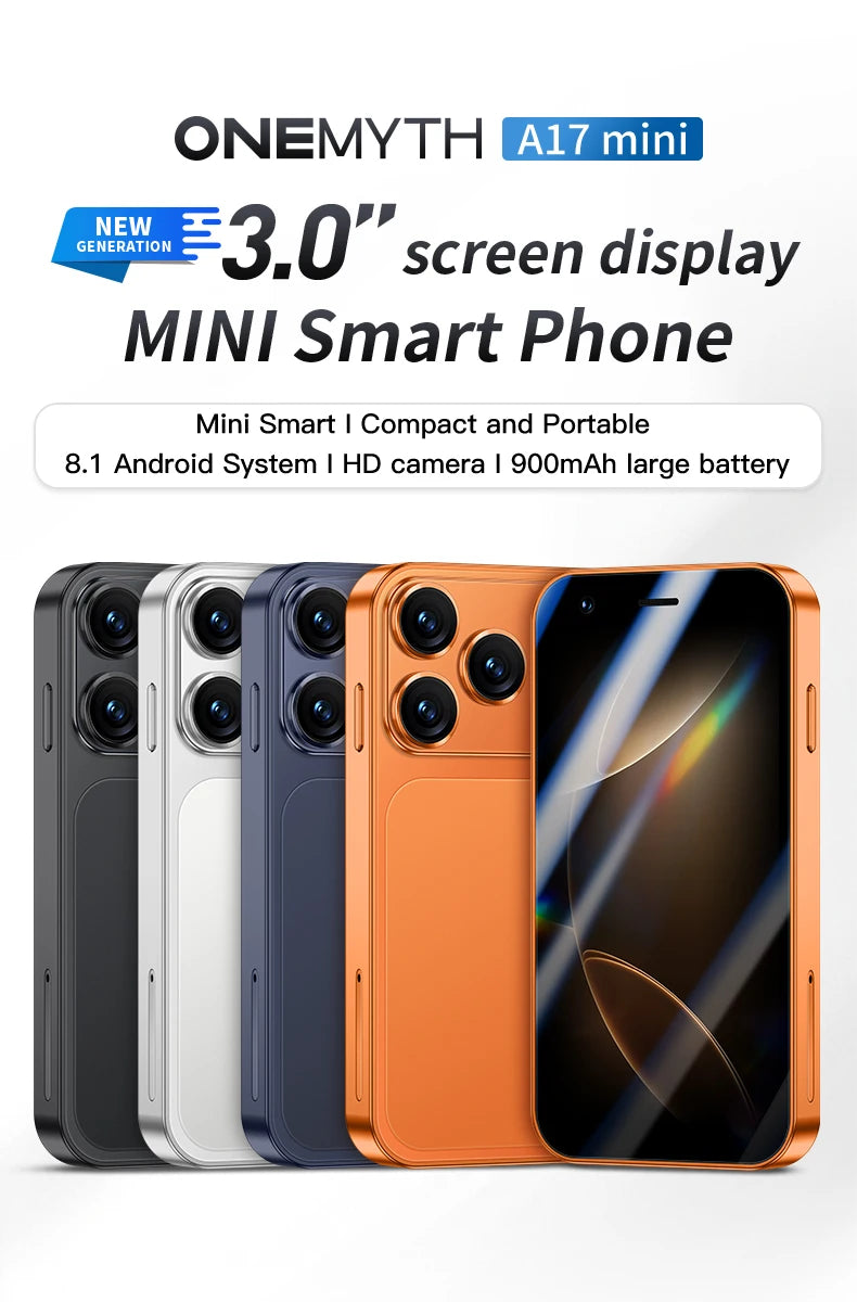 Mini smartphone con schermo da 3,0 pollici, 2 GB di RAM e 16 GB di spazio di archiviazione. Supporta più applicazioni, riconoscimento facciale Top