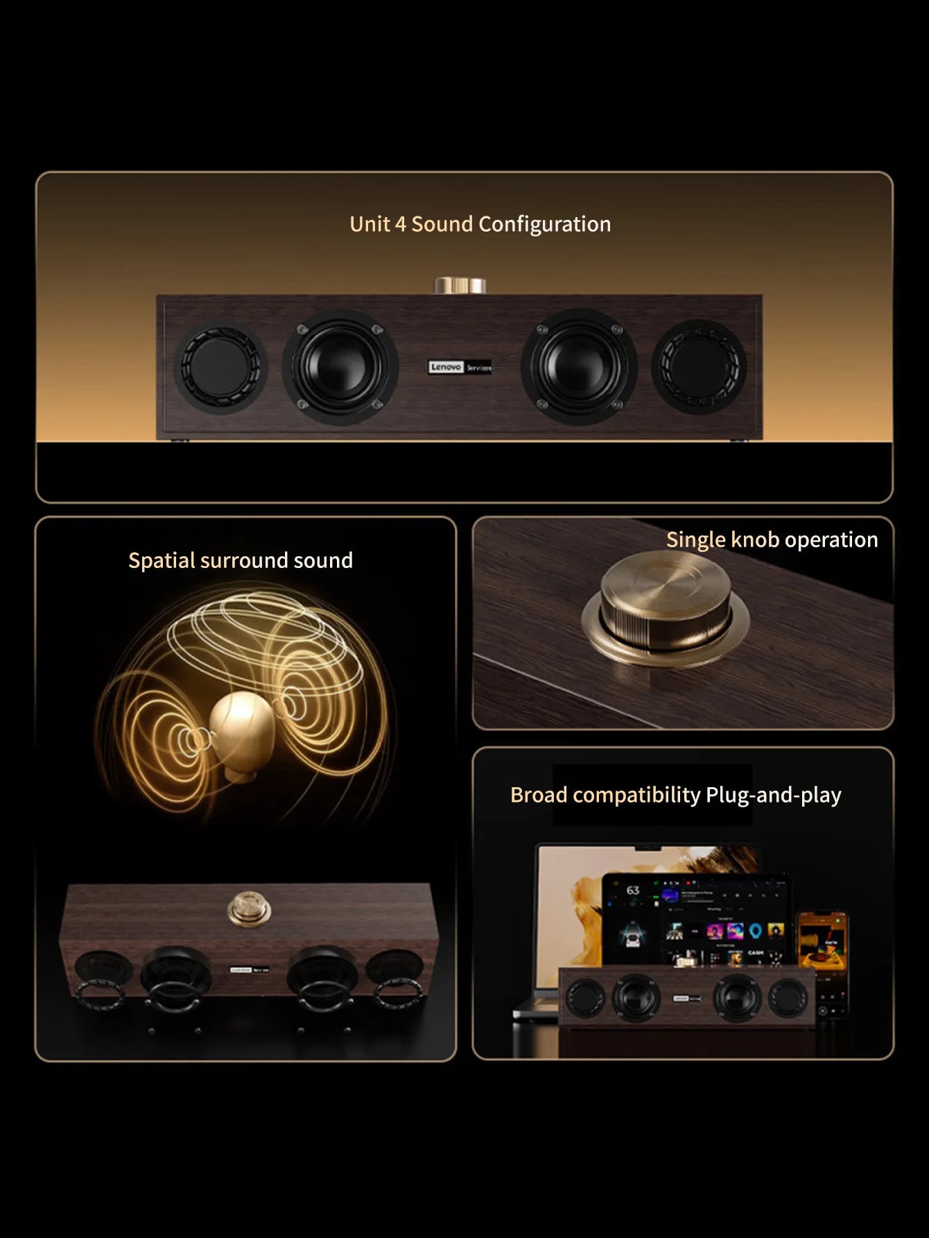 Lenovo C02 Altoparlante multimediale Altoparlante Cablato/Bluetooth  a doppia modalità universale per TV, computer e telefono cellulare Subwoofer