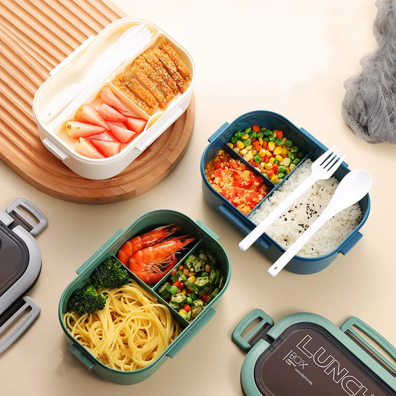 Scatola per il pranzo  a doppio strato Scomparto portatile Scatola per alimenti per frutta Scatola per pranzo al microonde con forchetta e cucchiaio Scatola fresca da picnic
