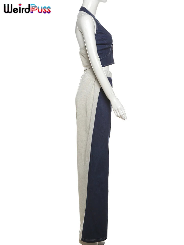 Set Tuta donna Zip Halter Canottiere monopetto+Pantaloni