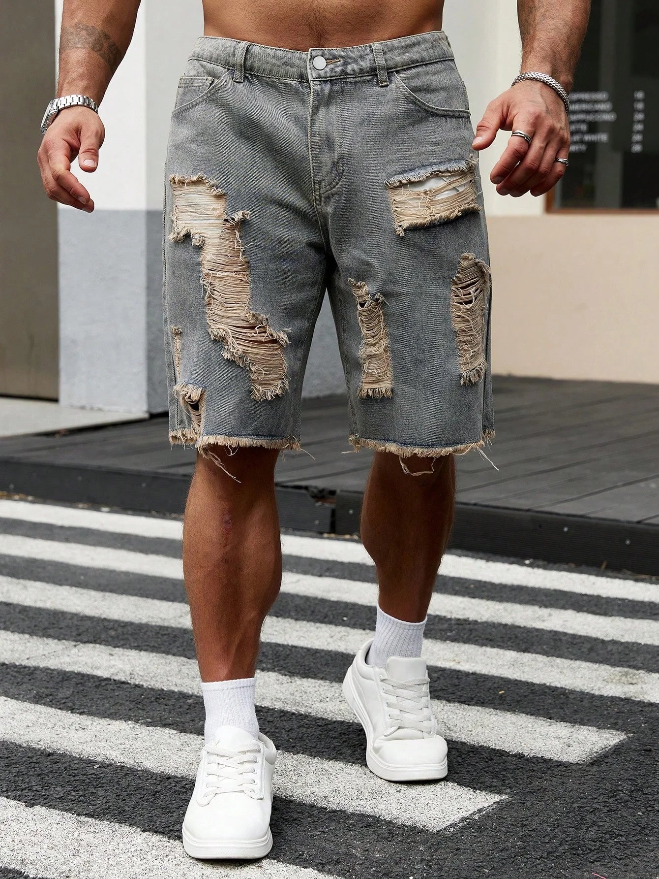 Pantaloncini in Jeans  elasticizzati di moda da uomo Retro High Street Style Old Slim Fit