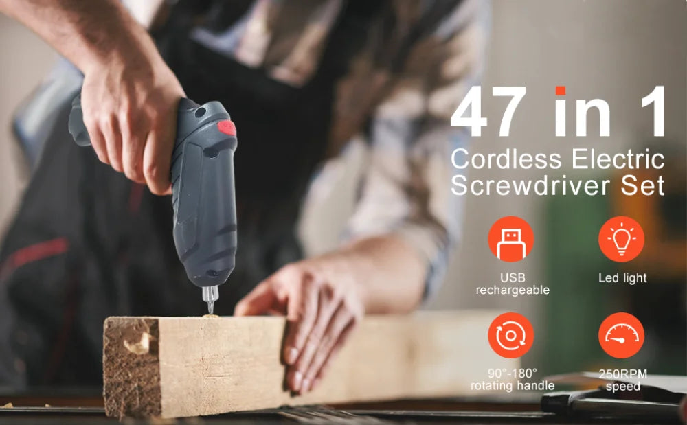 Cacciavite elettrico portatile Cordless 47 in 1 Cacciavite ricaricabile ruotato di 90 gradi con LED