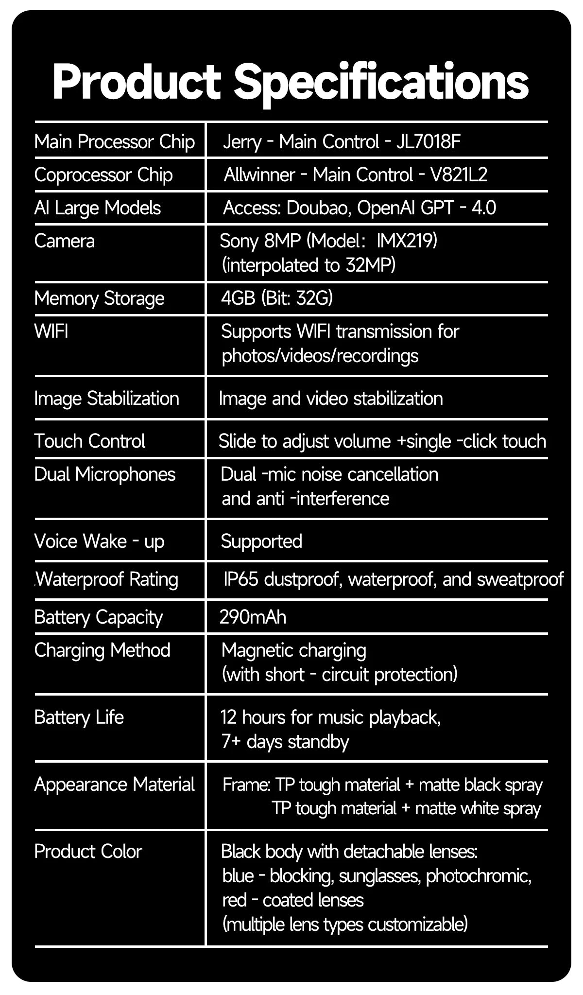 Nuova fotocamera da 800 W Occhiali AI Occhiali di traduzione intelligente che cambiano colore Foto Registrazione video Chiamata impermeabile Occhiali da sole intelligenti