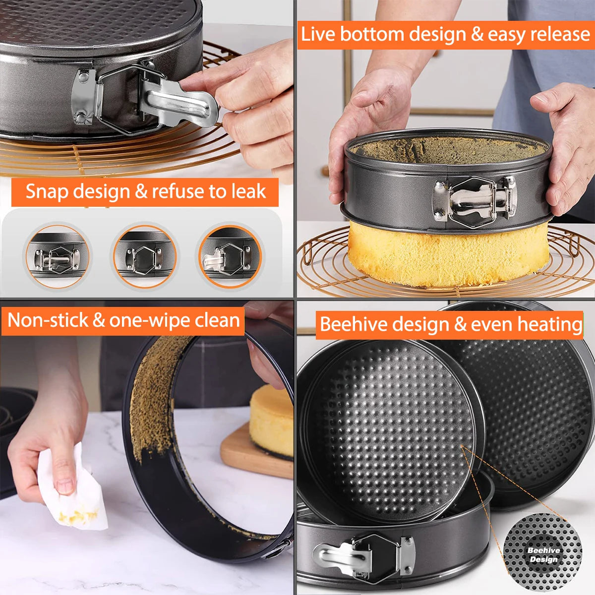 1/3PCS Set di teglie per torta, teglie rotonde antiaderente a molla per torte
