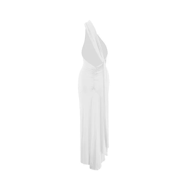 Abito da donna monospalla senza maniche da donna Sciarpa regolabile Loop increspato Backless