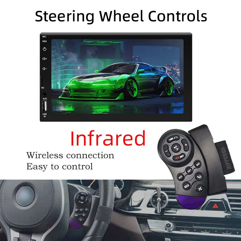 Hippcron 7" 1Din Car Radio Wireless CarPlay Android Auto Bluetooth AUX USB Universal Multimedia MP5 Player Mirror Link Autoradio