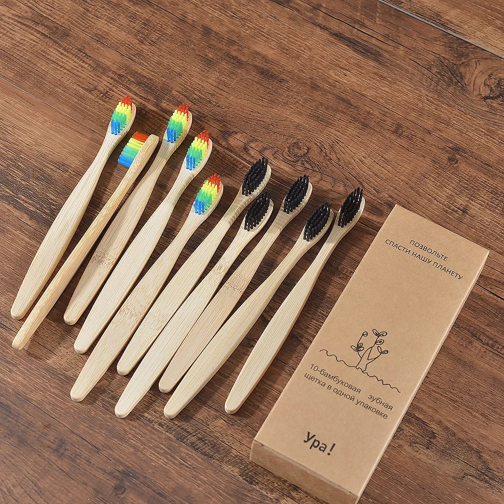 10 pezzi set di spazzolini da denti di bambù naturali setole morbide ecologici cura orale dentale