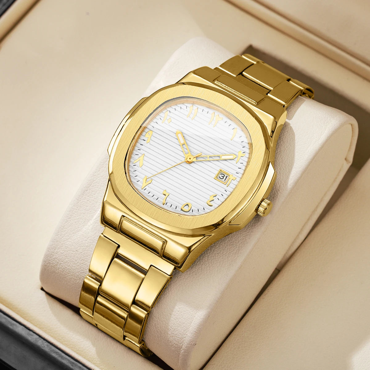 Orologi da uomo di lusso Moda Quadrante quadrato Cinturino in acciaio inossidabile Orologio al quarzo senza scatola