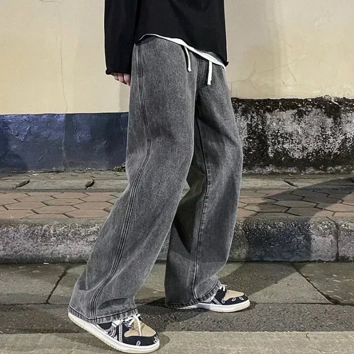 Jeans Larghi Uomo Stile Coreano Moda Sciolto Dritto Gamba Larga