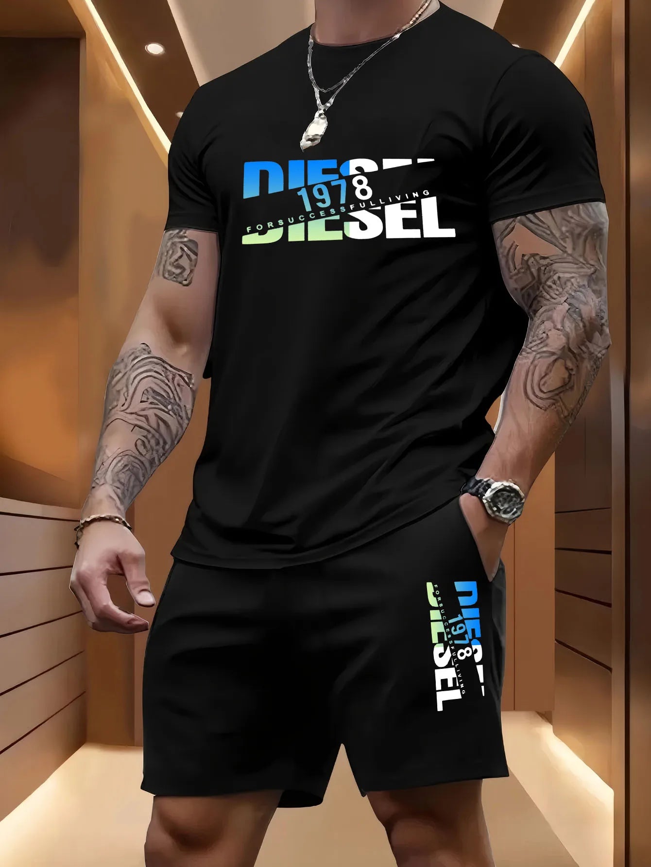 T-shirt + pantaloncini casual in 100% cotone stampata