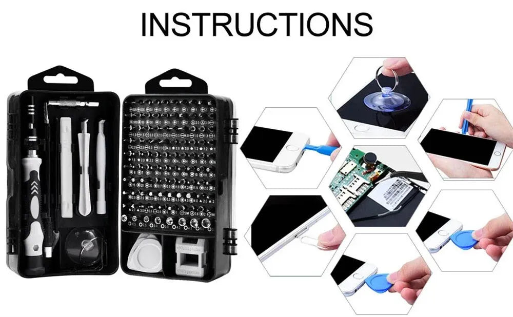 Set di cacciaviti multifunzionali da 115 in 1 Strumenti di riparazione elettronici per computer, telefono ecc
