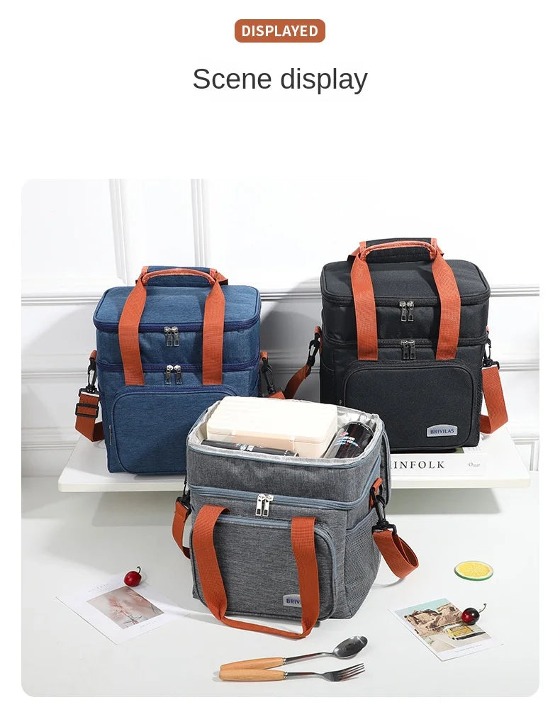 Borsa per il pranzo a doppio strato con isolamento termico di grande capacità