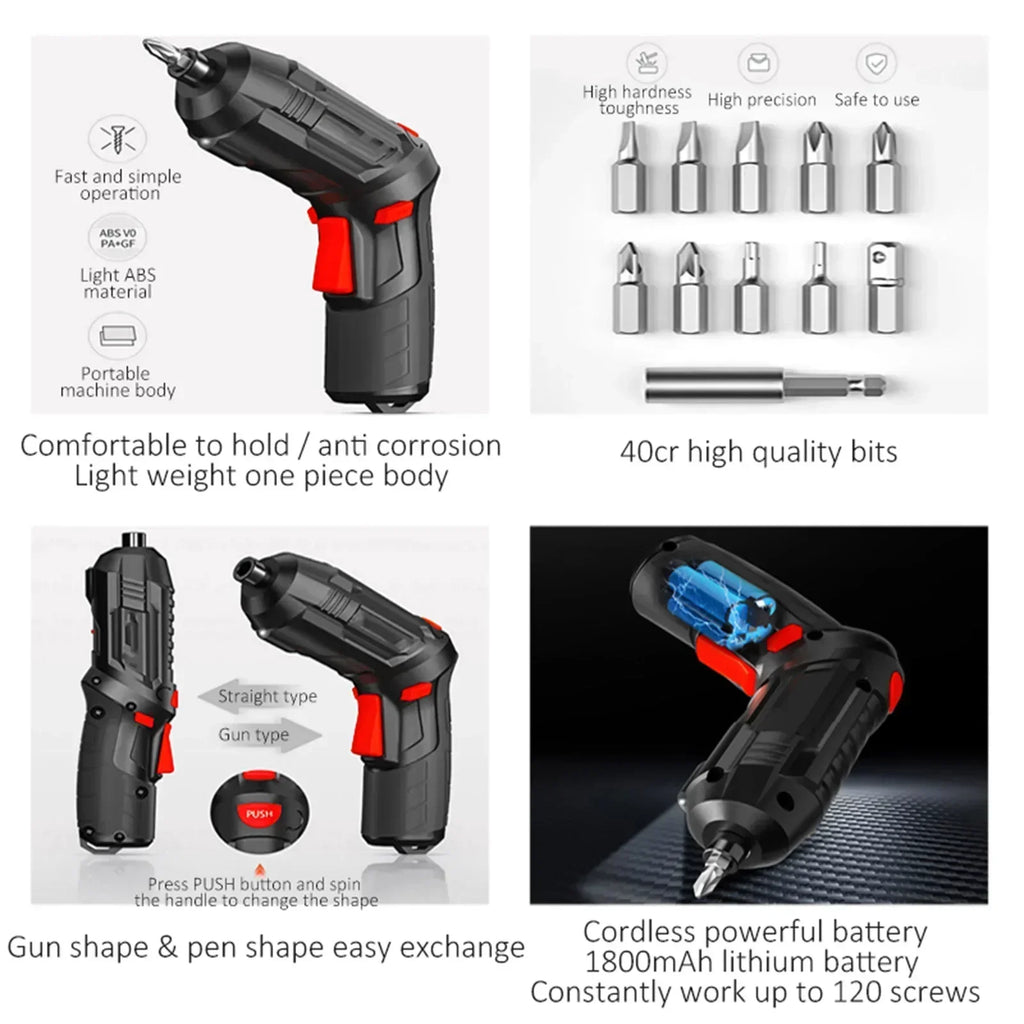Cacciavite elettrico portatile Cordless 47 in 1 Cacciavite ricaricabile ruotato di 90 gradi con LED