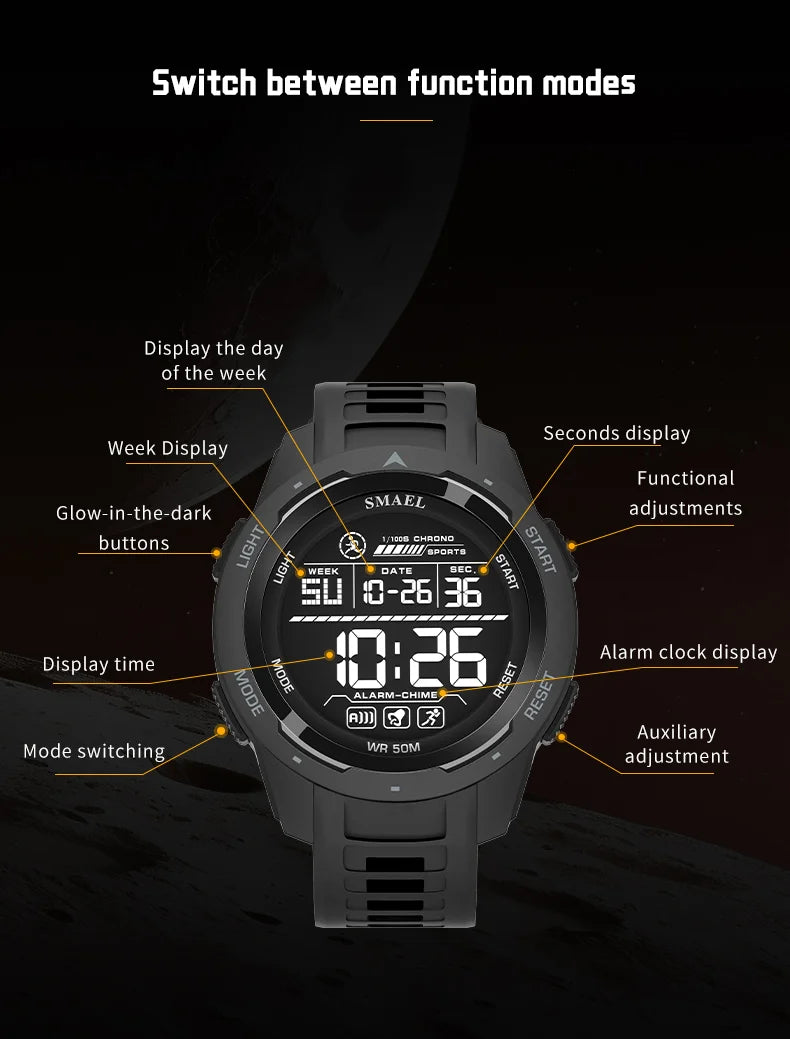 SMAEL Orologi da polso sportivi a LED Orologio impermeabile da uomo