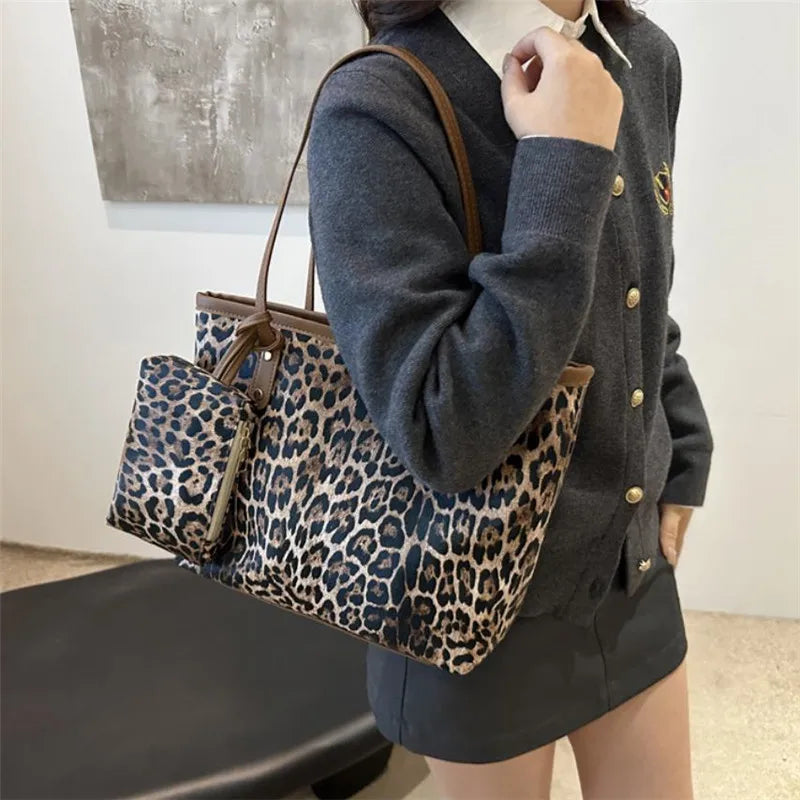Borsa Leopard con custodia, elegante borsa a tracolla in pelle sintetica, shopping bag di grande capacità per l’uso quotidiano
