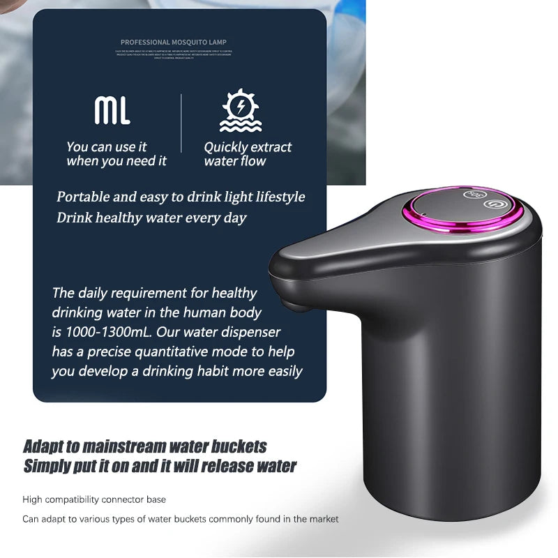 Distributore d’acqua elettrico, distributore automatico domestico intelligente per acqua in botte e purificata, ricarica USB