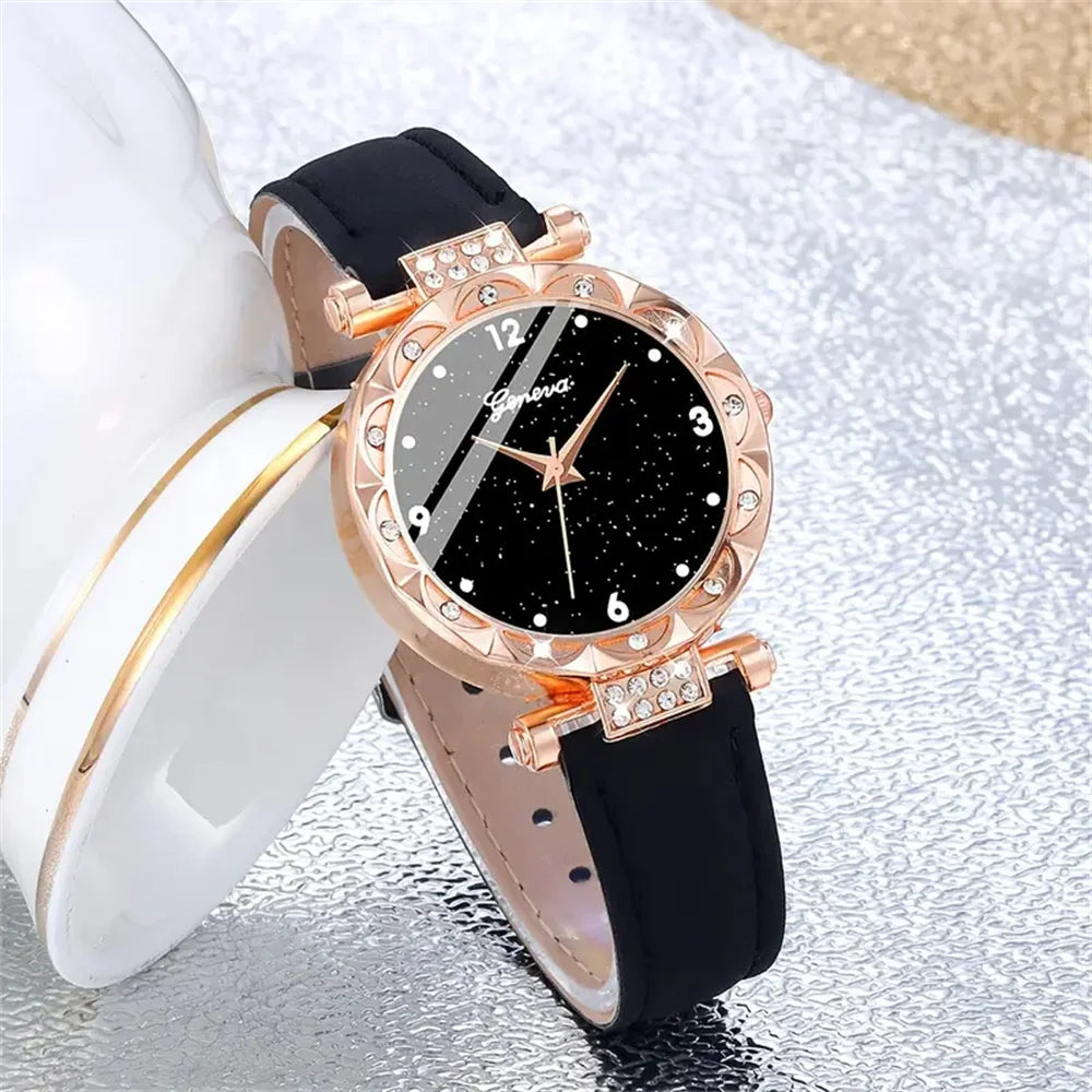 Set 5 pezzi orologio, collana, orecchini, anello