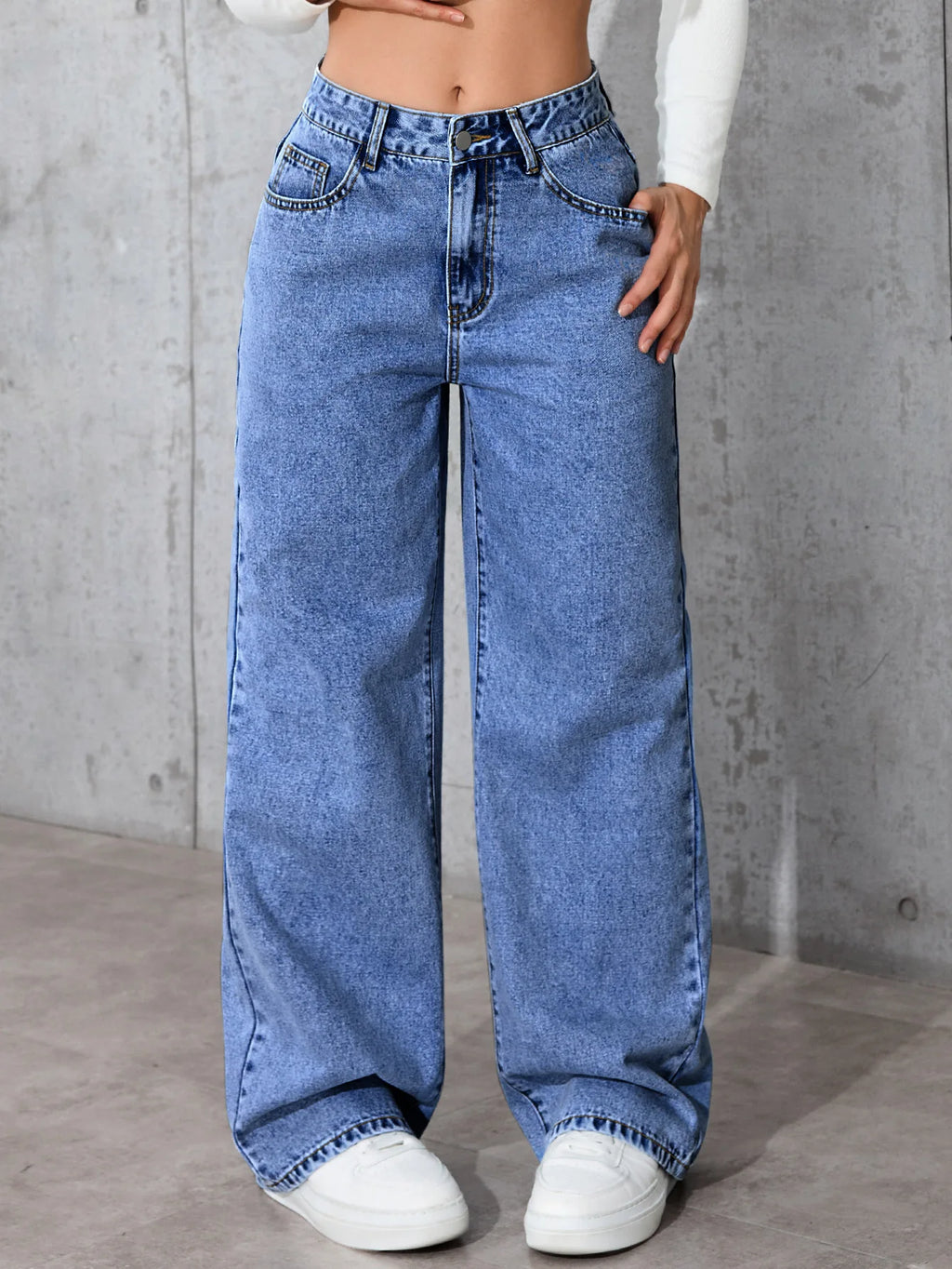 Jeans a gamba larga da donna a vita alta