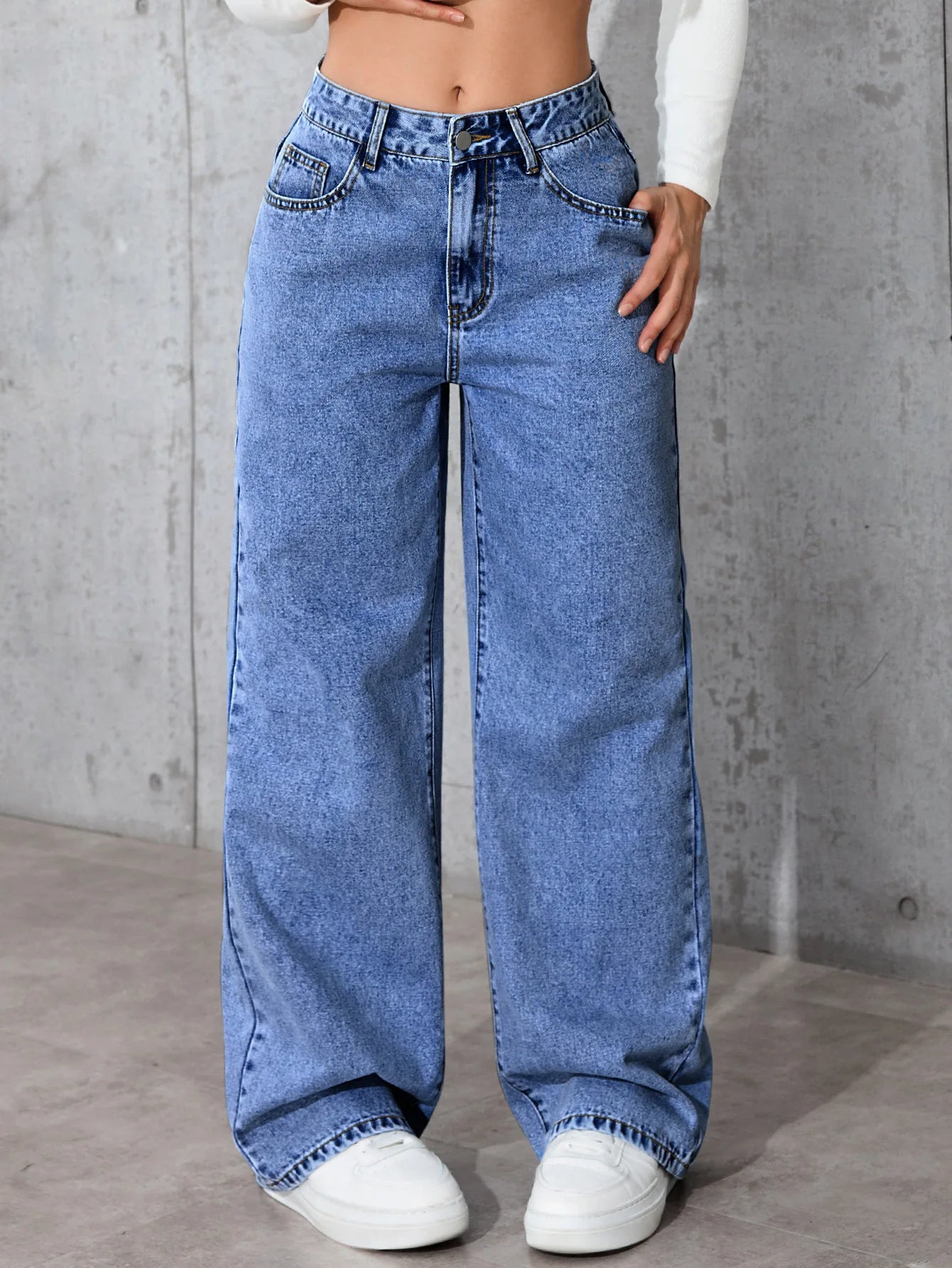 Jeans a gamba larga da donna a vita alta