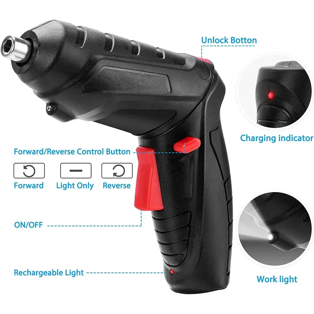 Cacciavite elettrico portatile Cordless 47 in 1 Cacciavite ricaricabile ruotato di 90 gradi con LED