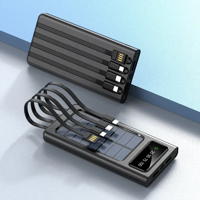 200000mAh Powerbank di con carica di energia solare  Ricarica super veloce e Display digitale 4 cavi Batteria esterna