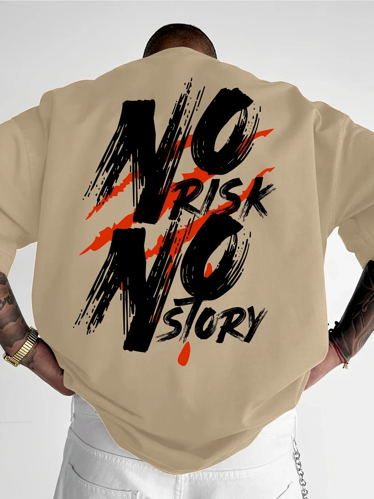 T-shirt casual da uomo con motivo Streetwear in puro cotone