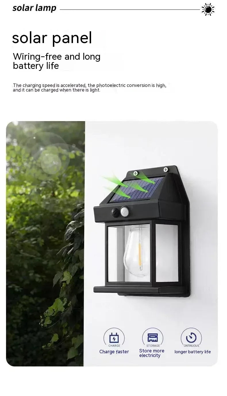 Lampada da parete al tungsteno solare Sensore di movimento all’aperto 3 modalità Lampada a induzione solare