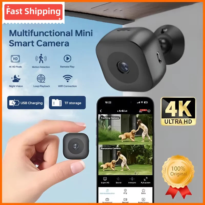 Mini Telecamera di sicurezza 4K Visione notturna a colori Monitor WiFi ad alta definizione Impermeabile Rilevamento del movimento Sorveglianza Smart Home
