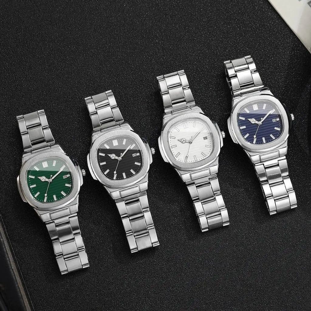 Orologi da uomo di lusso Moda Quadrante quadrato Cinturino in acciaio inossidabile Orologio al quarzo senza scatola