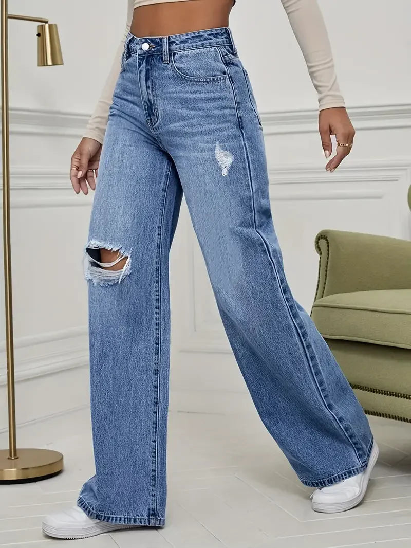 Jeans da donna Gamba larga Pantaloni vintage con strappi invecchiati 2026