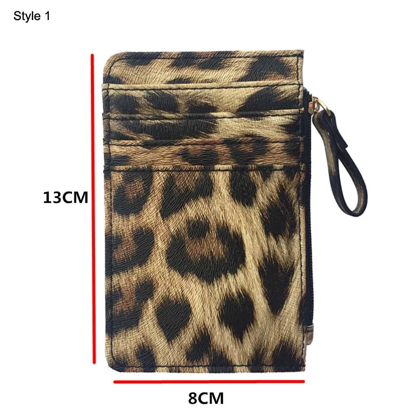 Nuovo portafoglio sottile in pelle con motivo leopardo per donne Portamonete con cerniera piccola