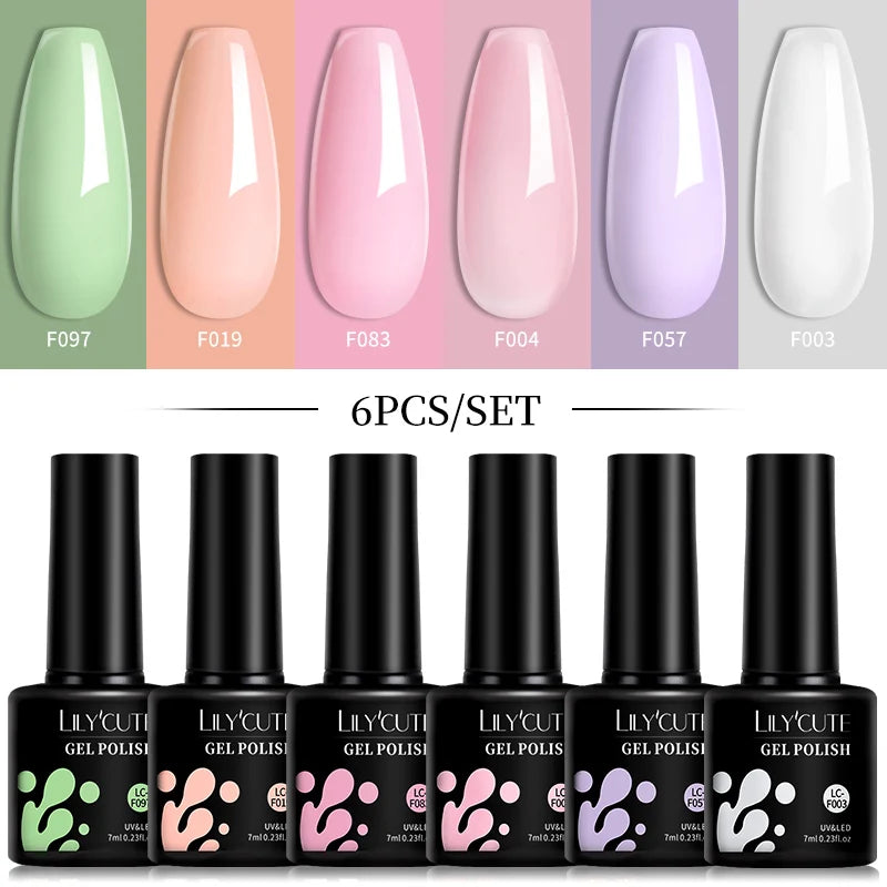 LILYCUTE 6 pezzi/set 7ML Gel Smalto per unghie semitrasparente 30 varianti di colore