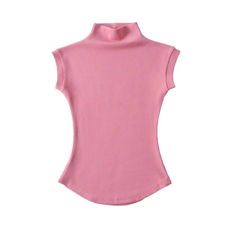 Sexy T-shirt Dolcevita Senza Maniche