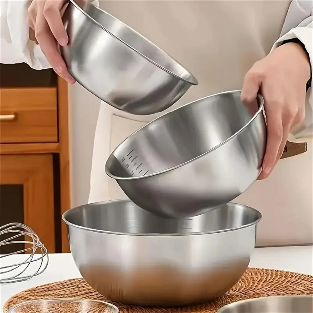 1-3 Set di ciotole in acciaio inossidabile con bilancia per cucinare, cuocere, riporre gli alimenti, ciotole di miscelazione di grande capacità