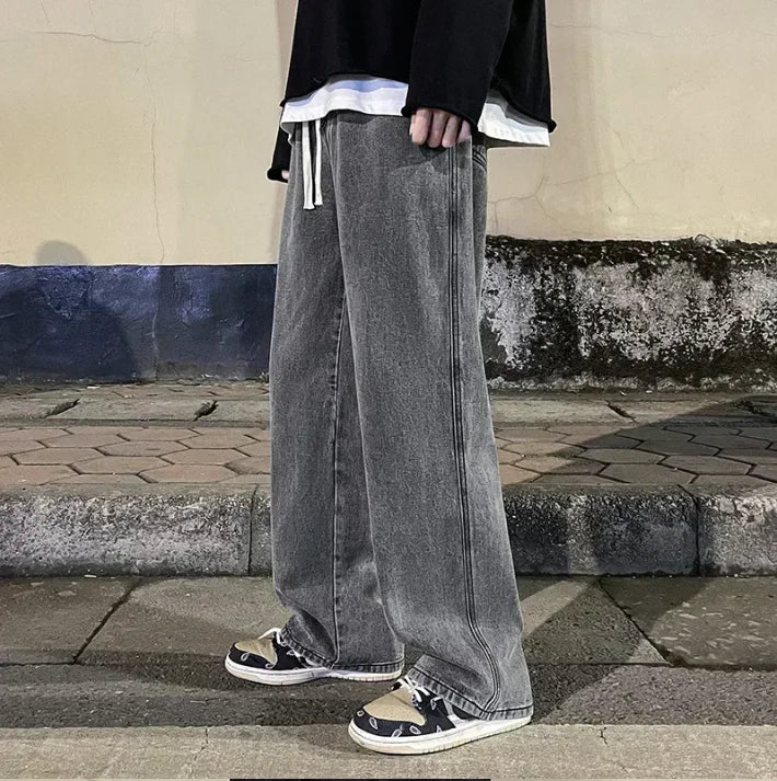 Jeans Larghi Uomo Stile Coreano Moda Sciolto Dritto Gamba Larga