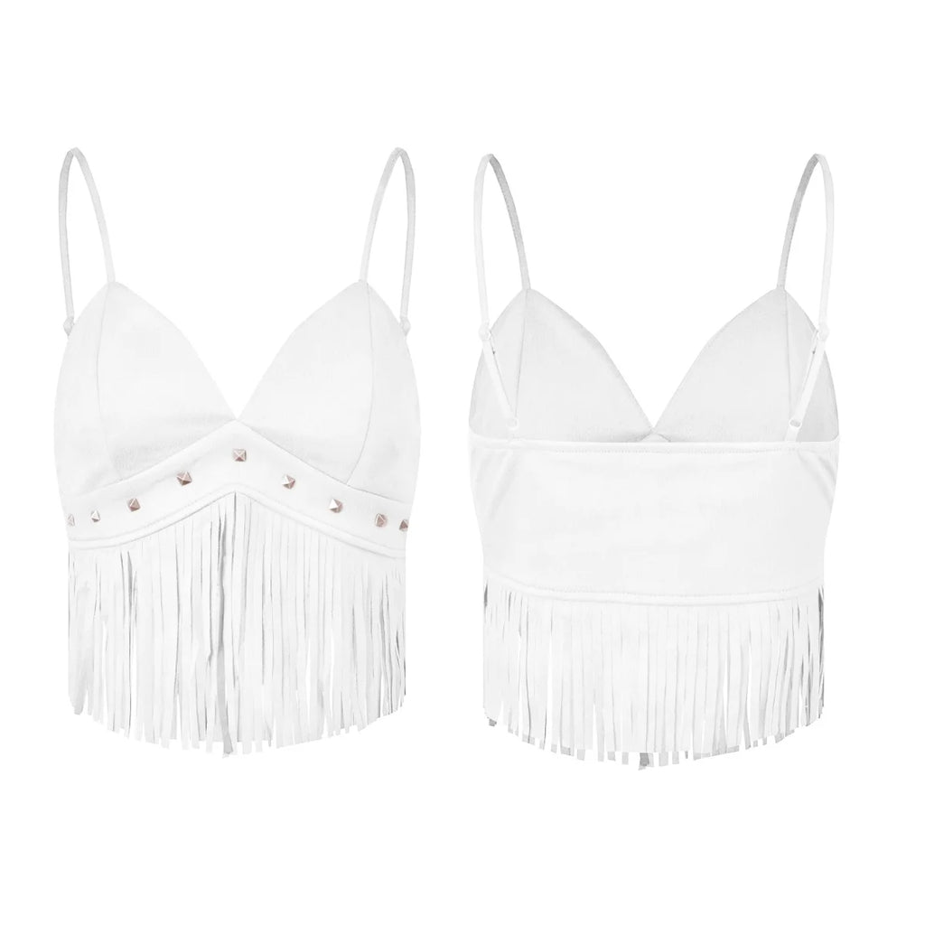 Corsetto con nappe estive da donna Top Retro Cowboy Elegante senza maniche con scollo a V