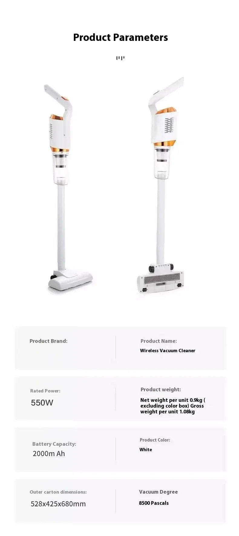 Aspirapolvere senza fili 8500Pa Aspirapolvere ad alta potenza da 120 W Potente dispositivo di pulizia ad aspirazione per casa