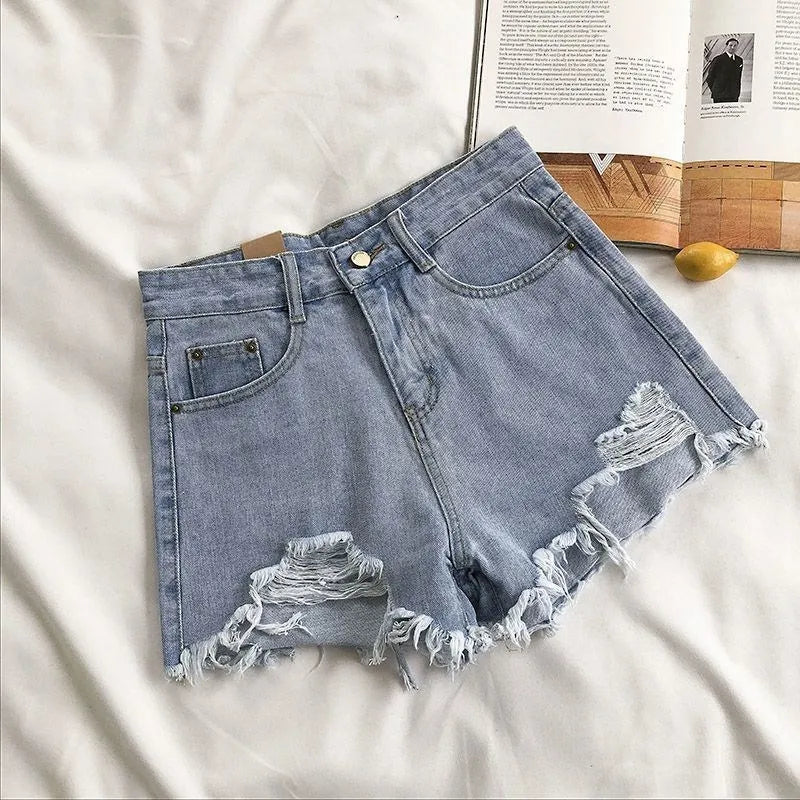 Pantaloncini in denim Donna Moda estiva Casual Jeans strappati a vita alta Y2K