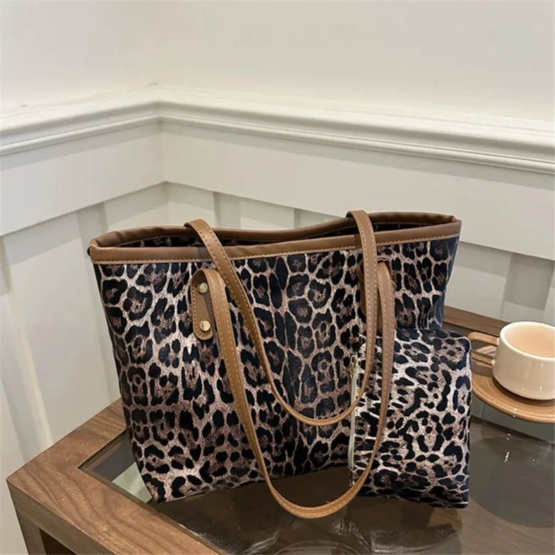 Borsa Leopard con custodia, elegante borsa a tracolla in pelle sintetica, shopping bag di grande capacità per l’uso quotidiano