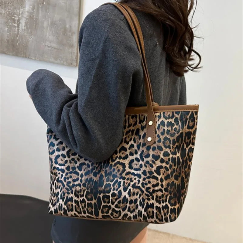 Borsa Leopard con custodia, elegante borsa a tracolla in pelle sintetica, shopping bag di grande capacità per l’uso quotidiano