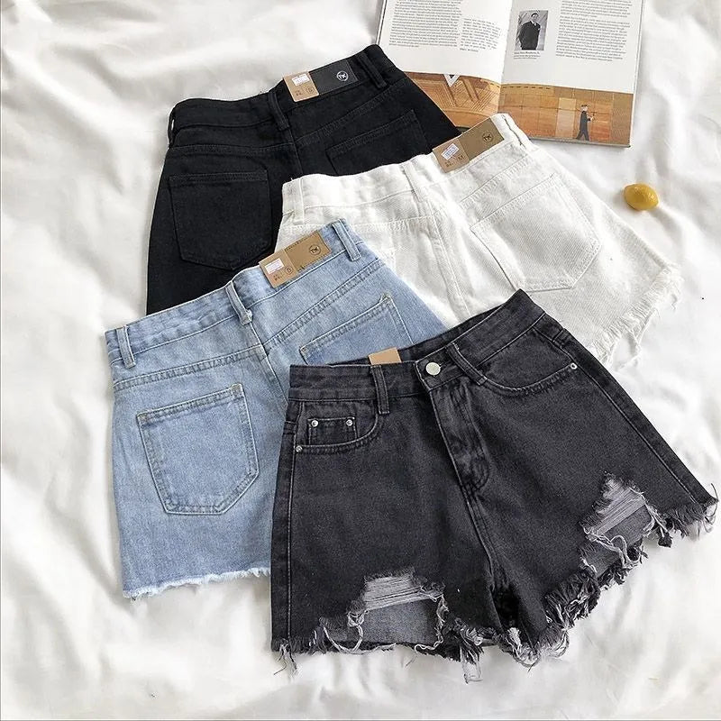 Pantaloncini in denim Donna Moda estiva Casual Jeans strappati a vita alta Y2K