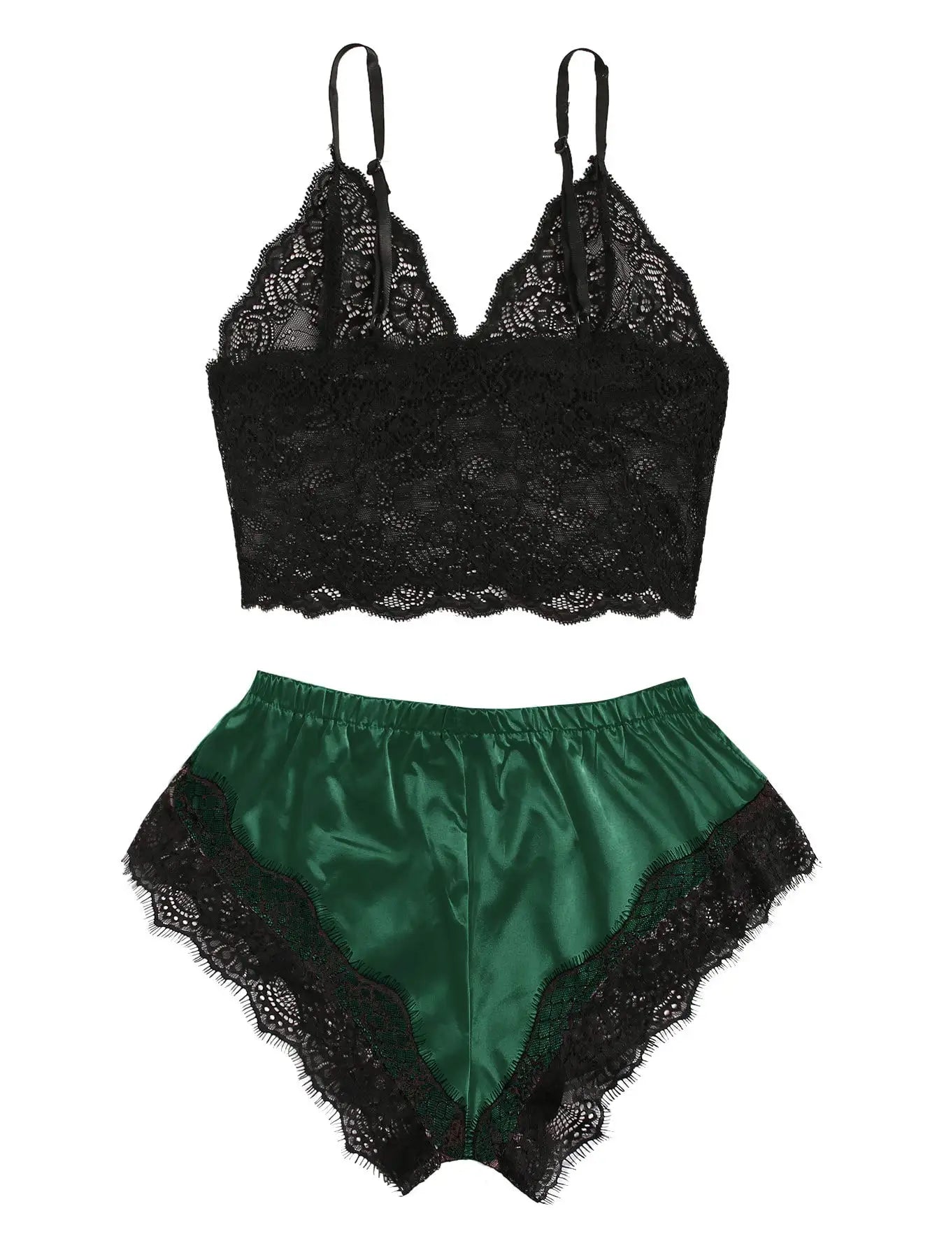 Set di pigiama in pizzo sexy da donna 2 pezzi Top