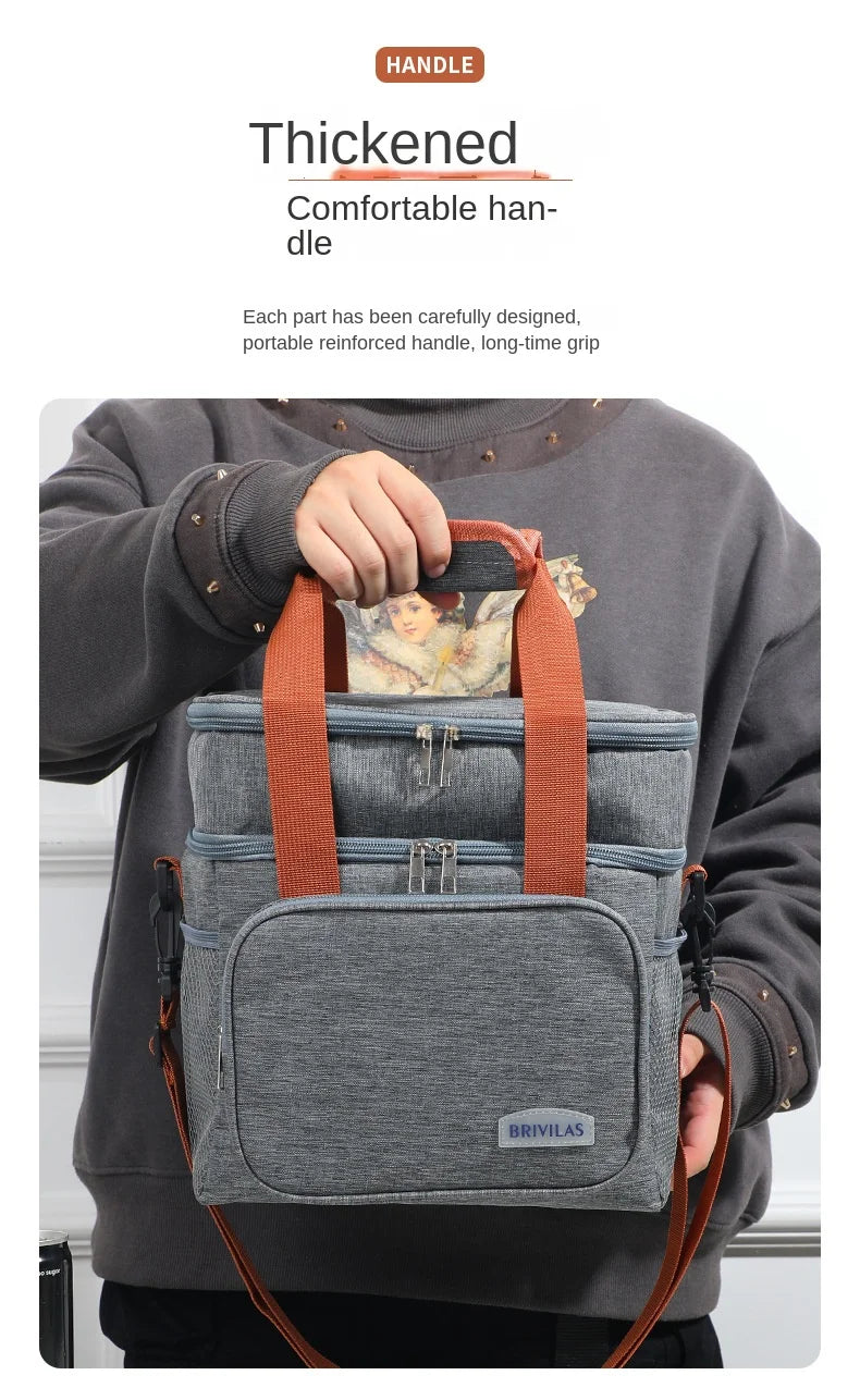 Borsa per il pranzo a doppio strato con isolamento termico di grande capacità